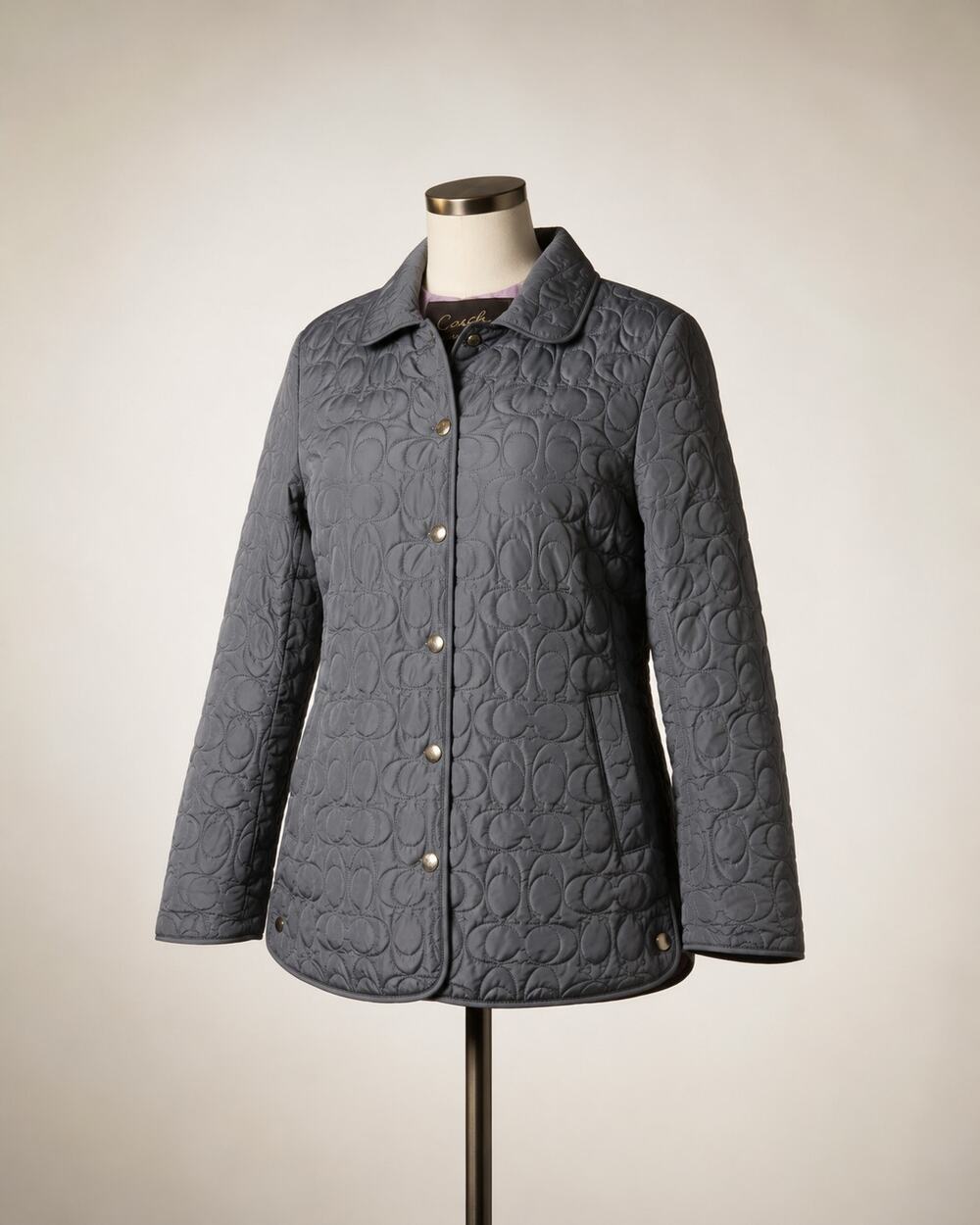Coach Gray Signature Quilted Jacket Pink Lining Women XS